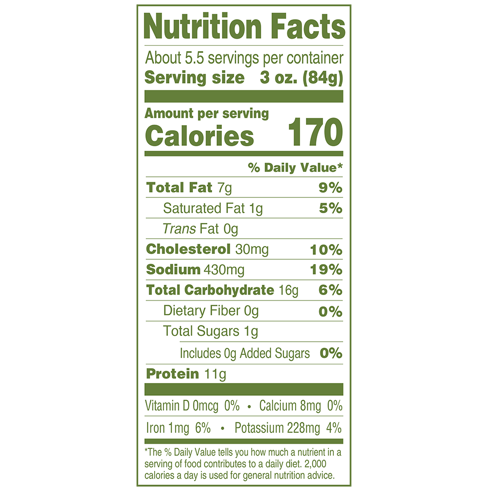 Natural Spicy Chicken Bites Nutrition Fact Panel