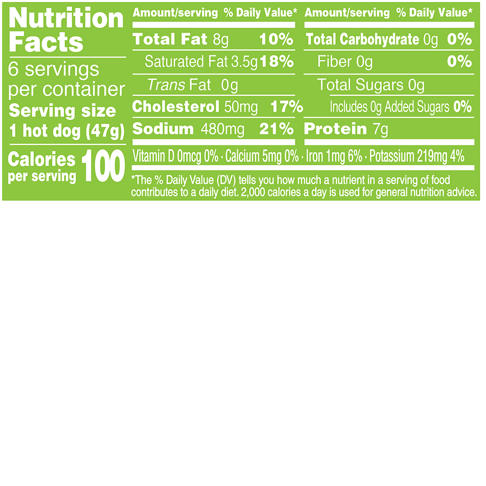 Do Good Dog Regenerative Natural Beef Hot Dog Nutrition Fact Panel