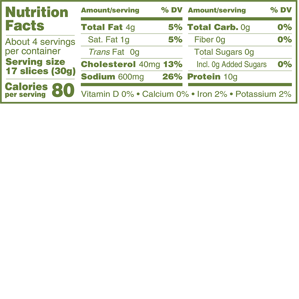 Applegate Natural Turkey Pepperoni Nutrition Fact Panel