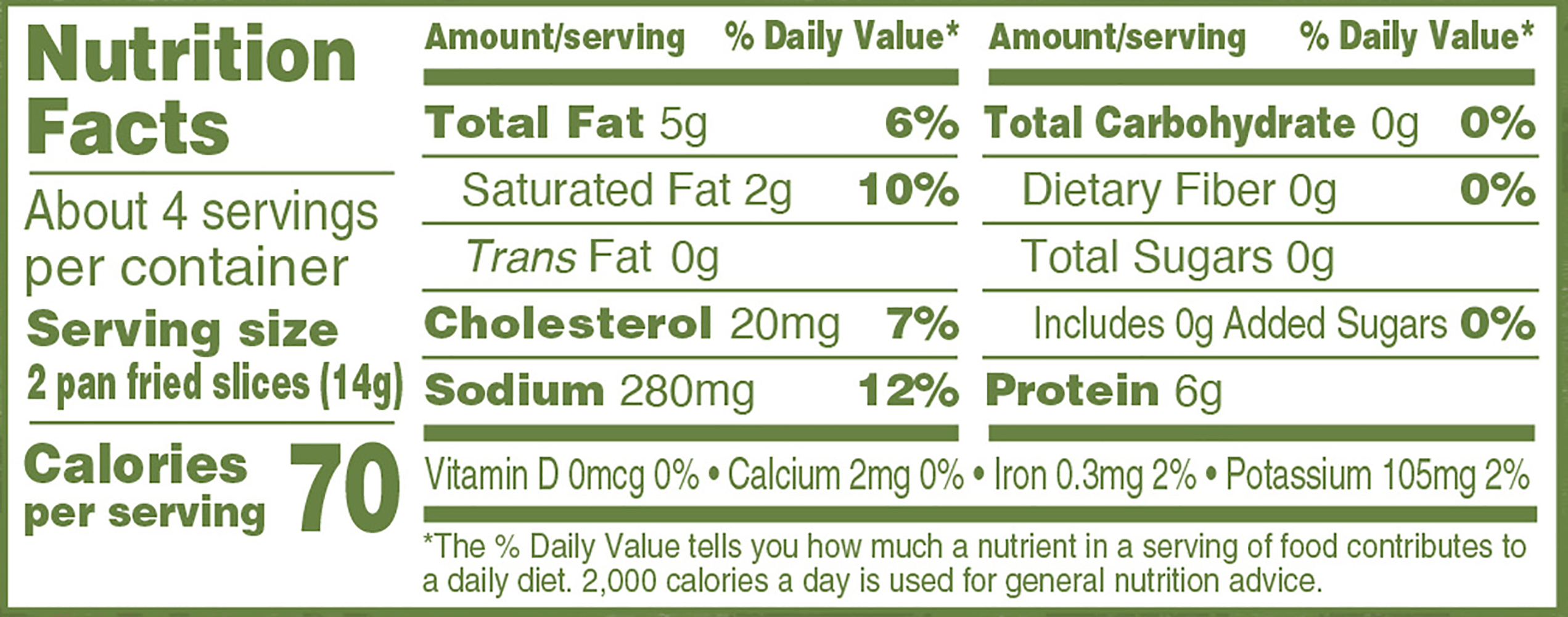 Applegate Naturals Frozen No Sugar Bacon Nutrition Fact Panel