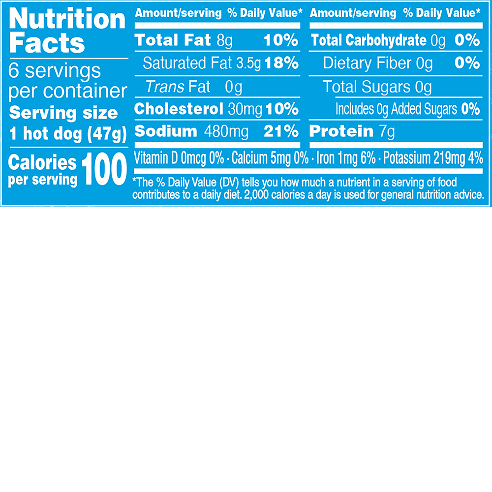 Applegate Naturals Beef Hotdog Nutrition Fact Panel