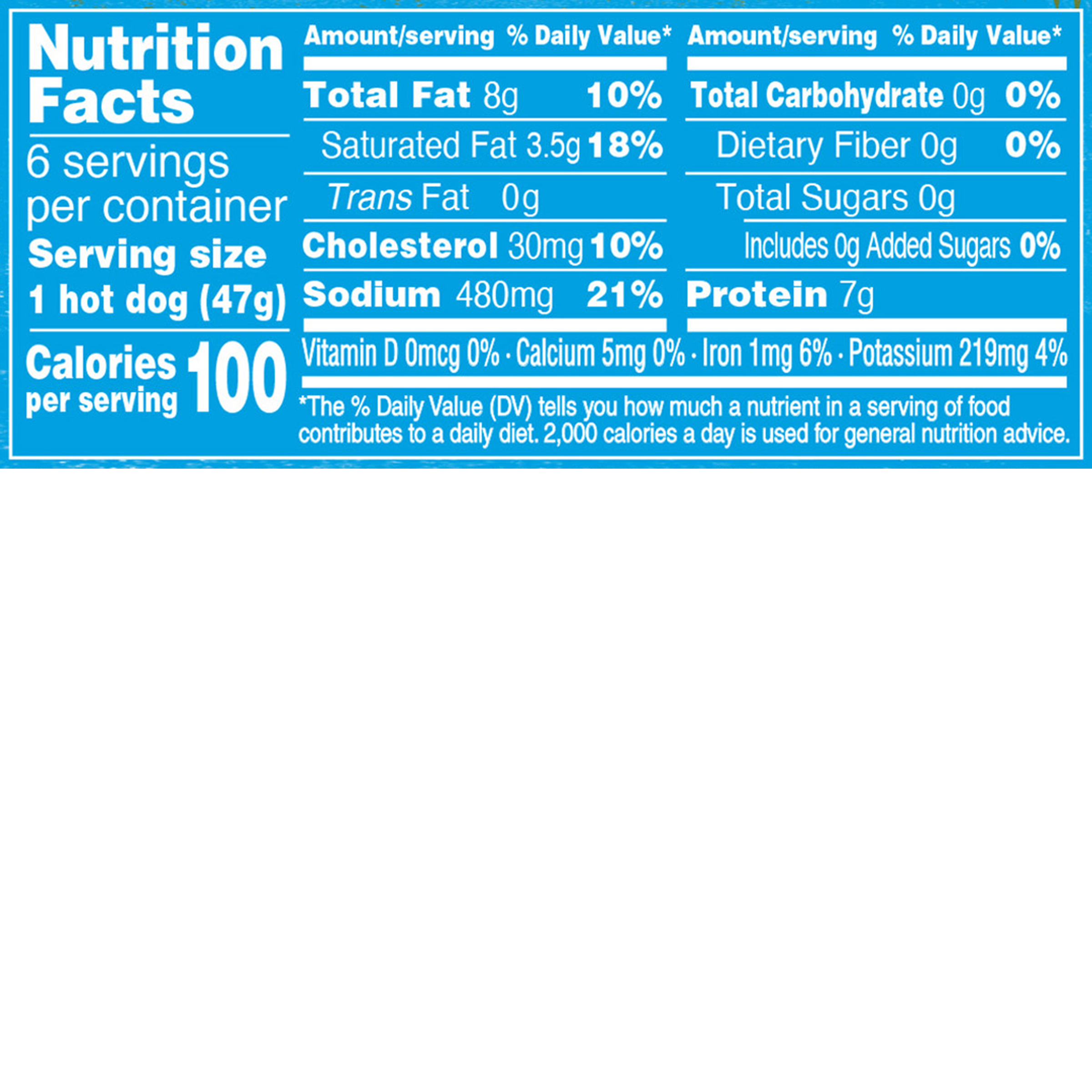 APPLEGATE NATURALS® Uncured Beef Hot Dog Nutrition Panel
