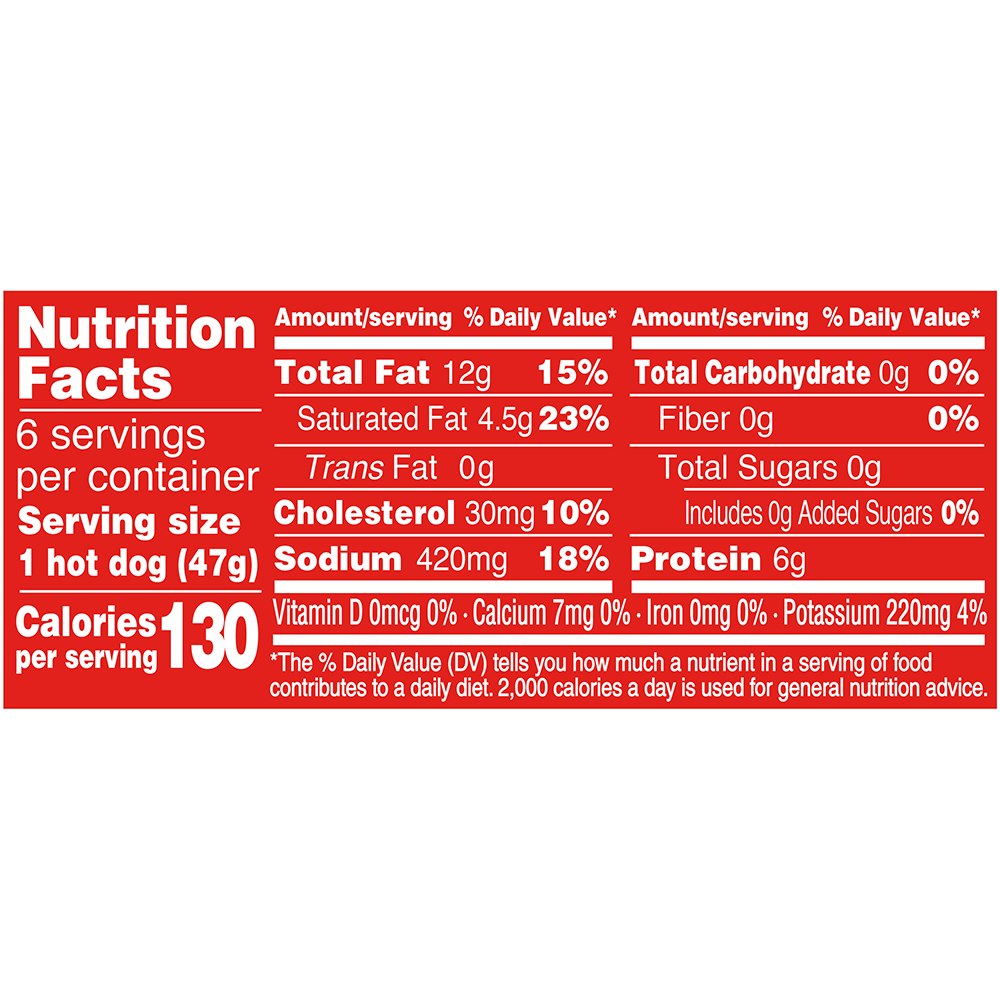 APPLEGATE NATURALS® Natural Uncured Pork & Beef Hot Dog Nutrition Facts